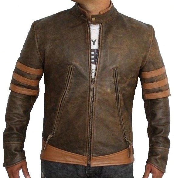 Mens Distressed Brown Leather Motorcycle Jacket - Jacket